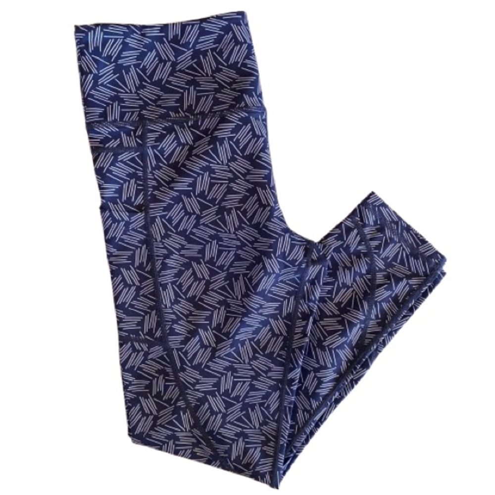 ZYIA Active Women's Navy & White Patterned Leggings Size 8_10 Side Pockets EUC